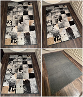 Tapis Patchwork en Cuir de Vachette Naturel Fait à la Main Tapis en Cuir Véritable Tapis Rustique Moderne pour la Décoration de Salon à la Maison 9x6 pi.