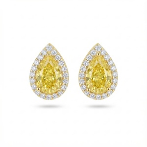 Boucles d'oreilles en or 9k 14k 18k avec diamants halo de laboratoire taille poire jaune - 2,50 ct clarté VVS-VS - Product Image 4