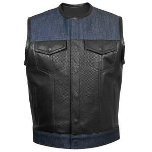 VIBE SEWN <b>Men's</b> Genuine Cowhide <b>Leather</b> Sleeveless <b>Vest</b> Zipper Closure Casual Motorcycle Biker Eco-Friendly Breathable Winter - Product Image 1