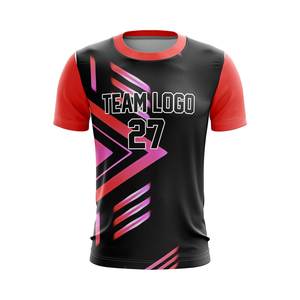 Camiseta Personalizada de E-Sports para Hombre, Negra, Roja y Rosa, con Estampado por Sublimación, Cuello Redondo, Secado Rápido, 100% Poliéster, Logotipo del Equipo en la Parte Delantera, Talla Adulto - Product Image 1