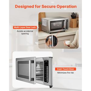 Horno microondas de encimera comercial de 0,9 pies cúbicos, pantalla táctil digital de acero inoxidable de 1000W, 10 preajustes, 5 niveles de potencia, bloqueo múltiple - Product Image 6