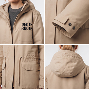 Veste longue imperméable à capuche pour femme en nylon et polyester, coupe-vent, idéale pour la randonnée, avec fermeture éclair et boutons - Product Image 6