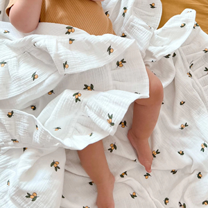 Personalized Soft Organic Cotton Fruit Printed Muslin Baby Blanket Vintage <b>Ruffles</b> Design-Perfect New Baby Gift Kids' <b>Bedding</b> - Product Image 3