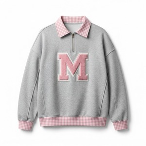 เสื้อสเวตเชิ้ตผู้หญิงสีชมพูปักลาย Pink Love Club แบบซิป ¼  คอปกพับ แขนยาว สวมใส่สบายๆ สำหรับฤดูใบไม้ร่วง - Product Image 3