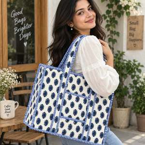 Sac fourre-tout en toile à motif floral pour femme, design brodé à panneaux, style preppy, fermeture éclair, grande capacité, sac de shopping toutes saisons - Product Image 2