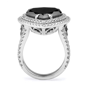 Women's 925 <b>Silver</b> Cocktail <b>Ring</b> With Pear Cut Black Diamond Shield Shape Luxury Jewelry - Product Image 3