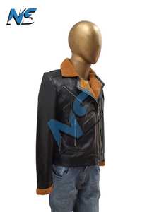 Women's Black Dyed Sheep Skin Leather <b>Biker</b> <b>Jacket</b> with Brown Artificial Fur Collar Cuffs Asymmetric Zip Fully Lined <b>Jacket</b> - Product Image 3