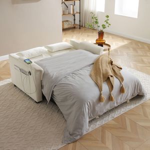 Divano Letto Convertibile a 2 Posti in Velluto da 55 Pollici con Schienale Regolabile, Porte USB e Tasche Laterali per Casa o Ufficio - Product Image 3
