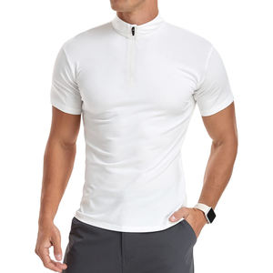 T-shirts à manches courtes à fermeture éclair quart de tour, coupe ajustée, design OEM personnalisé, séchage rapide, en coton, coupe classique pour hommes - Product Image 5