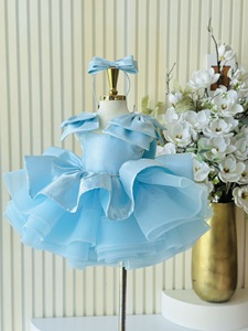 29 Wholesale Girls’ <b>Light</b> Blue Flower Girl Dress with Large Side Bows, Multi Layer Fluffy Skirt for Party and Special Events - Product Image 5