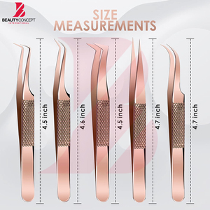 Juego Profesional de 5 Pinzas para Pestañas en Oro Rosa, Pinzas de Alta Precisión de 90 Grados y Curvadas con Estuche de Viaje - Product Image 5