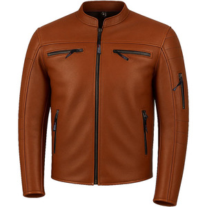 Chaqueta de Motociclista para Hombre, Cuero de Búfalo Natural, Protección CE, Ventilación, Estilo Cruiser, Touring, Color Bronceado - Product Image 1