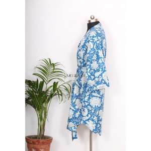 เดรสยาวผ้าฝ้ายพิมพ์ลายดอกไม้สไตล์วินเทจ คอวี สายปรับได้ สไตล์ฮิปฮอป ลายบล็อกพิมพ์มือแบบอินเดีย เสื้อเชิ้ตตัวยาวลำลองติดกระดุม - Product Image 5