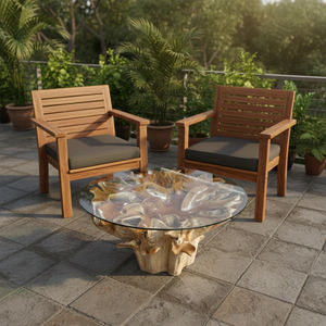 Mesa de Centro de Raíz de Teca Safina de Alta Gama, Redonda, de Madera Maciza con Acabado Natural y Tapa de Vidrio Transparente, Diseño Moderno, Ecológico y Único - Product Image 4