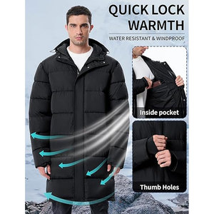 Men’s <b>Long</b> Winter Coat Lightweight Puffer <b>Jacket</b> Warm Insulated <b>Waterproof</b> Hooded Winter <b>Jacket</b> Cold Weather Outerwear - Product Image 4