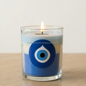 Bougie votive Premium Evil Eye Glass – Bougie de protection de luxe bleue et blanche à couches superposées - Product Image 2