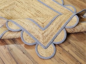 Handwoven Natural Jute Area Rug Gray Border Rectangle Rug Rustic Farmhouse Home Decor - Product Image 2