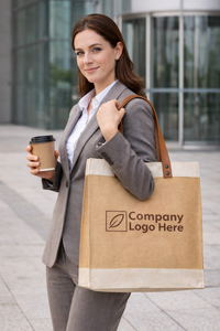 Bolsa de Yute Ecológica con Asas de Cuero Vegano, Bolsa de Compras Premium para Regalos Corporativos, Logotipo Personalizado - Product Image 3