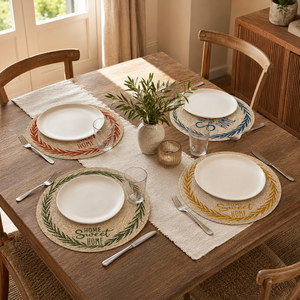 Round <b>Linen</b> <b>Placemat</b> Home Sweet Home Printed Plant Pattern Classic Style Washable for Home Use - Product Image 5