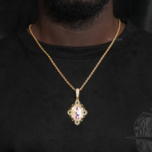 Pendentif personnalisé en moissanite avec photo de fleur, pendentif personnalisé avec image en moissanite, pendentif personnalisé serti de pierres, pendentif portrait personnalisé - Product Image 3