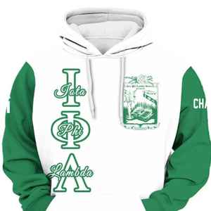 Sweat-shirt à capuche Iota Phi Lambda Sorority, corps blanc, manches vert émeraude, sweat-shirt personnalisé chapitre 1929 pour femmes - Product Image 4