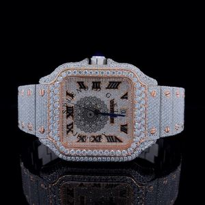 Montre de luxe en quartz pour homme et femme, boîtier en argent avec moissanite, boîtier carré 39 mm, mouvement analogique ETA, jour/date, verre saphir, fermoir caché - Product Image 6