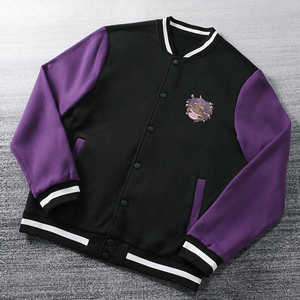 Custom Two Tone Varsity Jacket Black Purple Sleeves Contrast Ribbed Cuff Men Baseball Jacket Blank Fleece Bomber Jackets - Product Image 1