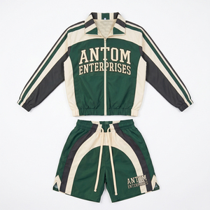 Custom <b>Men</b> Streetwear Tracksuit Retro Letter Print Zipper <b>Jacket</b> And Shorts Set Casual <b>Summer</b> Training Blank Sports Track Suit - Product Image 2