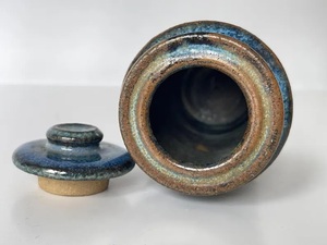 Tall Artisan Style <b>Storage</b> Canister Reactive Glaze Finish Secure Lid Moisture Protection <b>Kitchen</b> Counter Organizer - Product Image 3