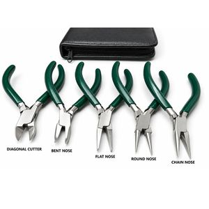 5 Pcs Gold Titanium Jewelry <b>Pliers</b> <b>Set</b> with Case Diagonal Round Flat Chain Nose - Product Image 4