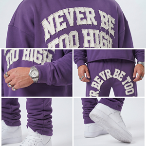 Conjunto Deportivo Personalizado OEM, Sudadera con Capucha Oversize y Pantalones Deportivos de Felpa de 400 GSM con Bordado Desgastado, para Hombre - Product Image 6