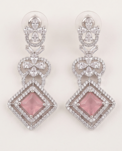Princess Cut Stone Studded Micro Pave American <b>Diamond</b> Border Dangle <b>Earrings</b> For Party Wear Square Shape AD <b>Earrings</b> Wholesaler - Product Image 1