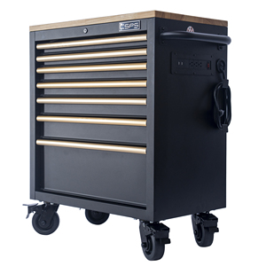 Wholesale Heavy Duty <b>Rolling</b> 7-Drawer Lockable Matte Black Powder Coated Steel <b>Tool</b> Cabinet with Wood Top for Garage Workshop - Product Image 5