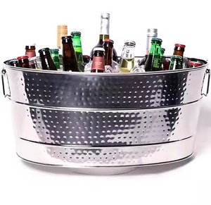 Heavy Duty Metal Ice Beverage Tub Stainless Steel Party Cooler Bucket <b>Wine</b> Beer Chiller Tub Table Use - Product Image 1