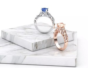 Stunning Luxury <b>925</b> Sterling <b>Silver</b> Blue Stone <b>Ring</b> Brilliant CZ Pave Leaf Band Women Wedding <b>Ring</b> - Product Image 4
