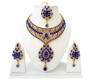 Luxury Vintage Crystal Rhinestone Pearl Bridal Jewelry Set Gold Plated Wedding Necklace Earrings for Women OEM ODM Wholesale - Product Image 3