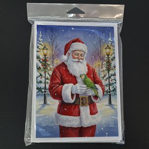 Confezione di 8 Biglietti d'Auguri Fantasiosi Formato A7 5x7 con Pappagallo Quaker Verde e Babbo Natale, Biglietti Bianchi con Buste - Product Image 3