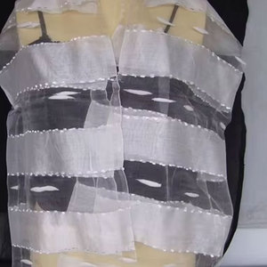 100% Polyester Black White Horizontal Striped Scarf Chiffon Fabric Long Length Sheer Silk Feel Scarf with Plain Ornament Elegant - Product Image 2