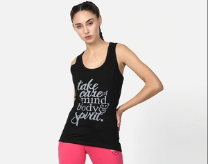 Débardeur en coton noir pour femme avec imprimé « Take Care Of Mind Body & Spirit », col rond, style décontracté - Product Image 2