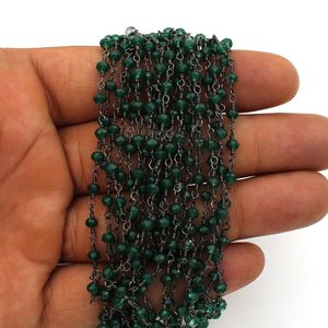 Chaîne de chapelet hydro-catholique vert émeraude, perles rondes facettées de 3 mm, fil plaqué noir, vente en gros - Product Image 1