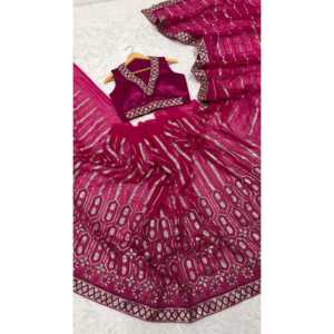 Sari de Diseño Hecho a Mano para Fiestas con Tela de Organza, Lentejuelas, Hilo y Trabajo Dori - Product Image 1