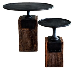 โต๊ะข้างอุตสาหกรรมสมัยใหม่พร้อมฐานบล็อกแข็งแรง โต๊ะข้างทรงกลม โต๊ะตกแต่งโลหะสไตล์เรโทรสำหรับห้องนั่งเล่น โรงแรม คาเฟ่ - Product Image 1