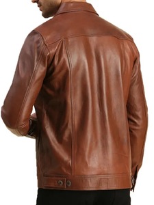 Mens Brown Leather <b>Trucker</b> <b>Jacket</b> - Product Image 3
