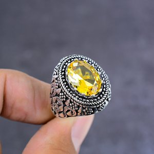 Faceted Citrine Gemstone Handmade Vintage Style Channel Set Pear Shape 925 Silver Plated Unisex Women's Bridal <b>Gift</b> Jewelry Ring - Product Image 1