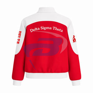 Chaqueta de sarga de algodón estilo carreras Delta Sigma Theta DST Sorority, ropa griega, chaqueta de carreras con cuello alto y bloques de color para hermandades. - Product Image 2