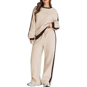 Conjunto de 2 piezas para mujer, conjunto de sudadera y pantalones de chándal con bloques de color, conjunto informal de forro polar, ropa cómoda para estar en casa - Product Image 1