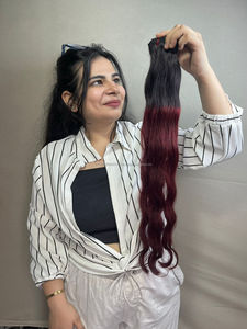 Premium <b>Burgundy</b> Indian Hair Wavy Wefts 100% Remy Human Hair Soft Voluminous Natural Waves Long-Lasting Tangle-Free Men's - Product Image 4