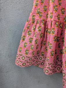 Blush Pink Floral Tiered <b>Skirt</b> with <b>Elastic</b> <b>Waist</b> Lightweight Cotton Boho Long <b>Skirt</b> for Women Hand Block Inspired Print - Product Image 4
