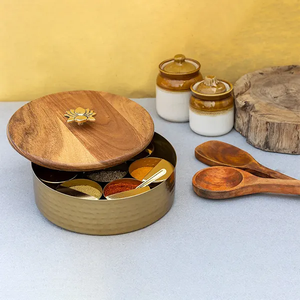 Brass And Wood Spice <b>Box</b> Hammered And Inner Compartments for <b>Herb</b> and Spice <b>Box</b> At Lowest Price - Product Image 1