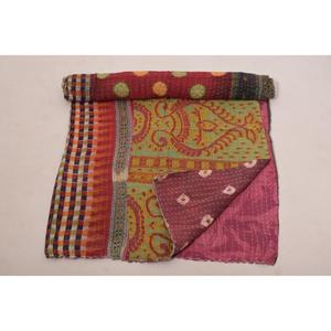 Handmade Cotton Kantha Gudri Quilt Reversible Vintage Bedcover Indian Block Print Throw Blanket Decor - Product Image 5
